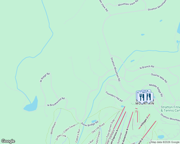 map of restaurants, bars, coffee shops, grocery stores, and more near 21 Roundtree Road in Winhall