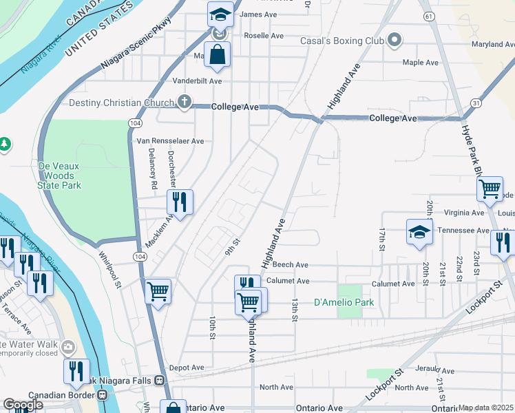 map of restaurants, bars, coffee shops, grocery stores, and more near in Niagara Falls