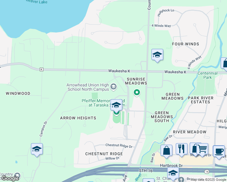 map of restaurants, bars, coffee shops, grocery stores, and more near 800 North Avenue in Hartland