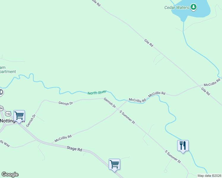 map of restaurants, bars, coffee shops, grocery stores, and more near 36R McCrillis Road in Nottingham