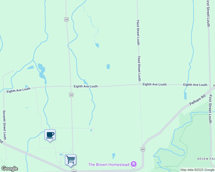 map of restaurants, bars, coffee shops, grocery stores, and more near Eighth Avenue Louth in Saint Catharines