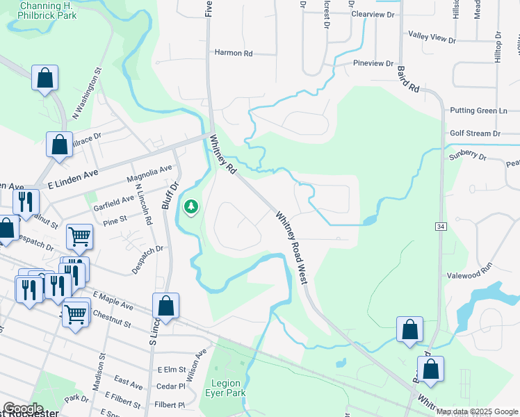 map of restaurants, bars, coffee shops, grocery stores, and more near 4 Oak Hill Terrace in Penfield