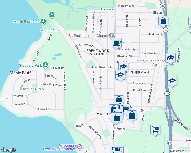 map of restaurants, bars, coffee shops, grocery stores, and more near 1609 Porter Avenue in Madison