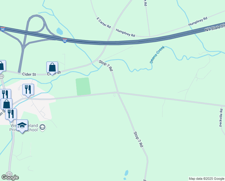 map of restaurants, bars, coffee shops, grocery stores, and more near 7519 East Main Street in Westmoreland
