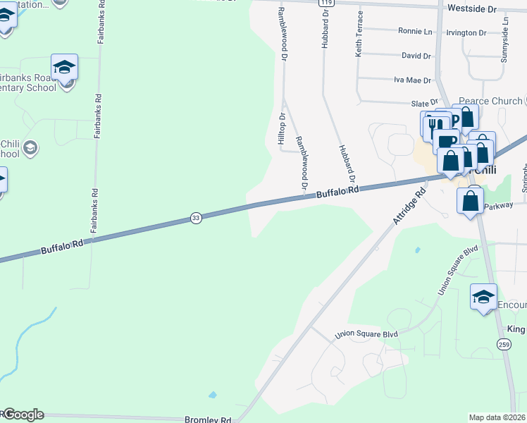 map of restaurants, bars, coffee shops, grocery stores, and more near 4485B Buffalo Road in Churchville