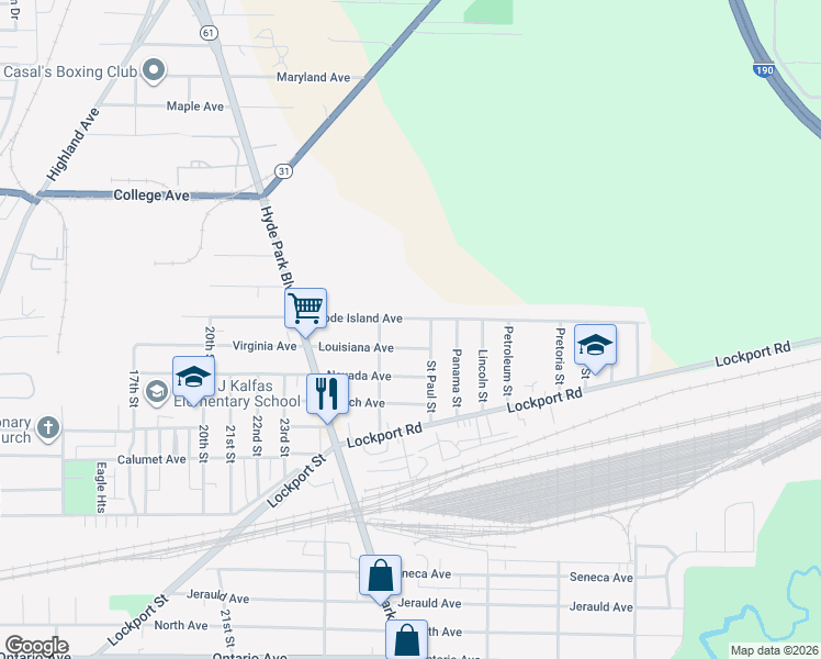 map of restaurants, bars, coffee shops, grocery stores, and more near 3006 Louisiana Avenue in Niagara Falls