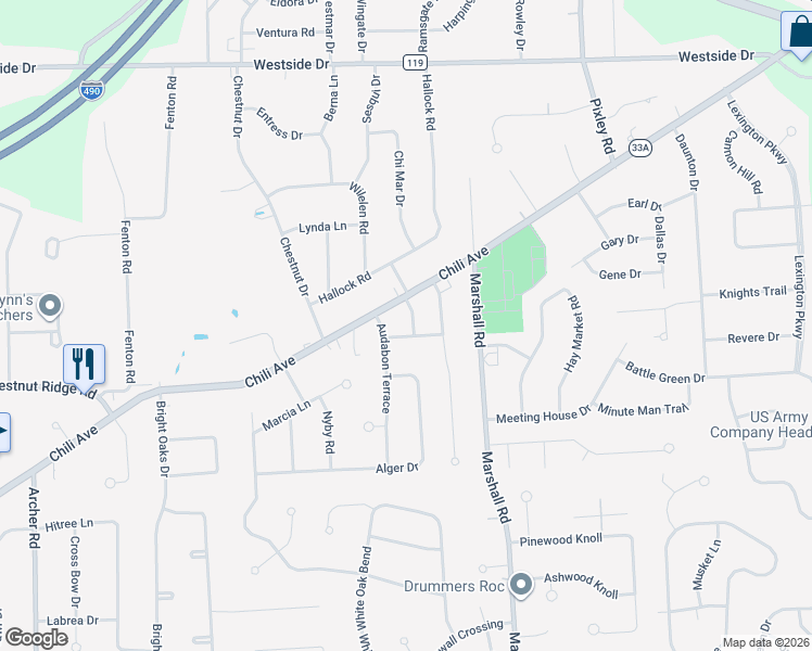 map of restaurants, bars, coffee shops, grocery stores, and more near 11 Douglas Drive in Rochester
