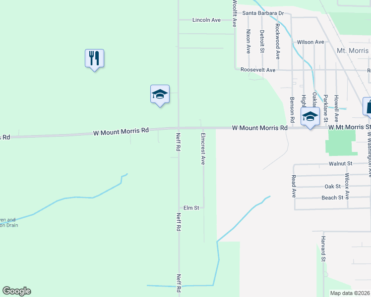 map of restaurants, bars, coffee shops, grocery stores, and more near 7464 Neff Road in Mount Morris
