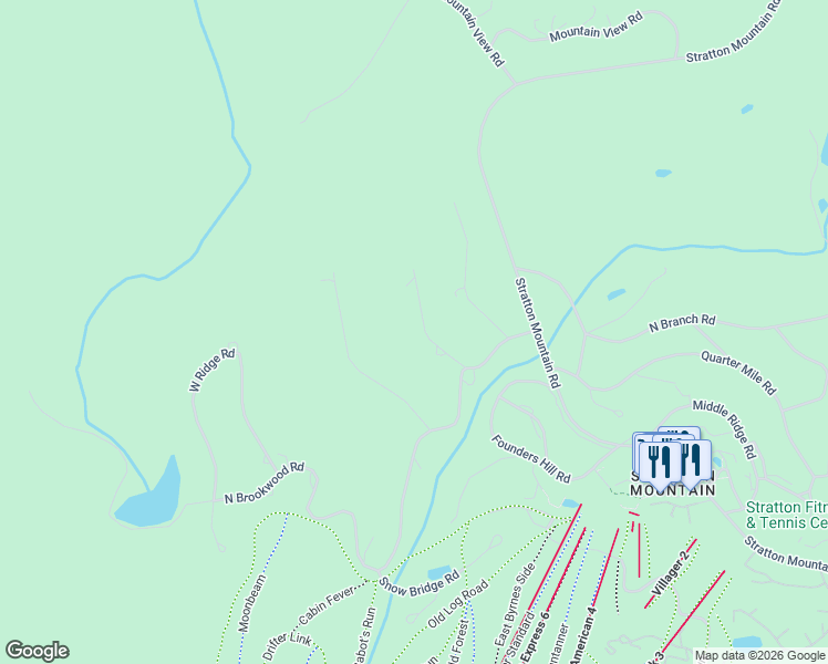 map of restaurants, bars, coffee shops, grocery stores, and more near 21 Roundtree Road in Winhall