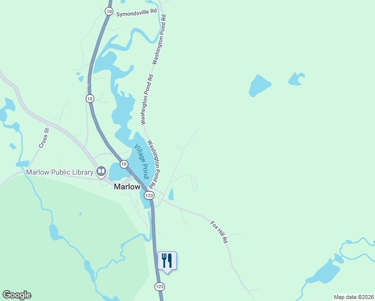 map of restaurants, bars, coffee shops, grocery stores, and more near 38 Washington Pond Road in Marlow