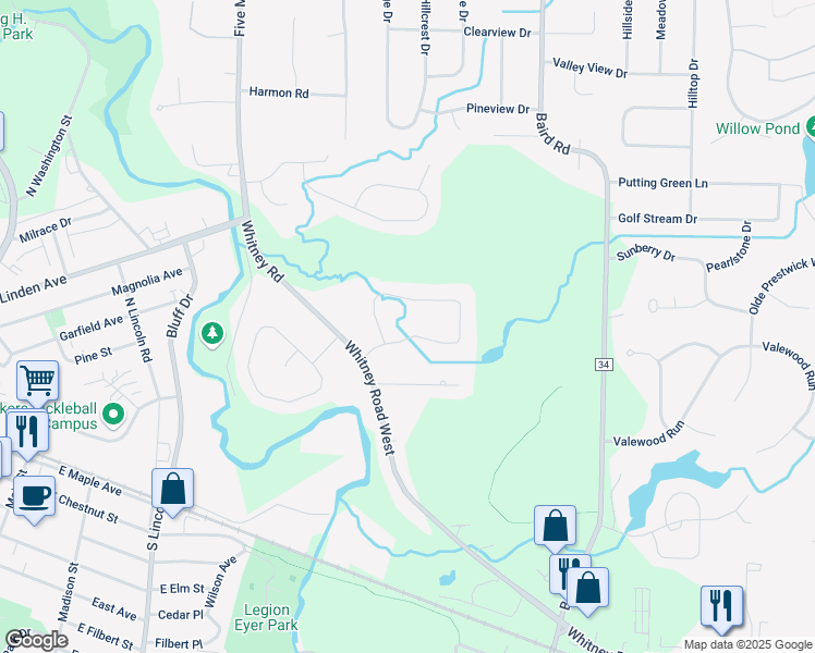 map of restaurants, bars, coffee shops, grocery stores, and more near 10 Brooktree Drive in Penfield