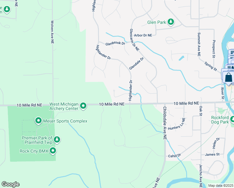 map of restaurants, bars, coffee shops, grocery stores, and more near 499 Blakeslee Creek Court Northeast in Rockford