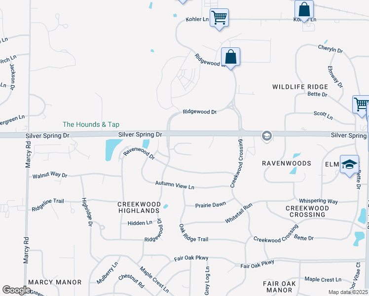 map of restaurants, bars, coffee shops, grocery stores, and more near 16743 Ridgewood Drive in Menomonee Falls