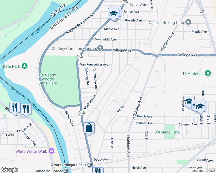 map of restaurants, bars, coffee shops, grocery stores, and more near 2992 McKoon Avenue in Niagara Falls