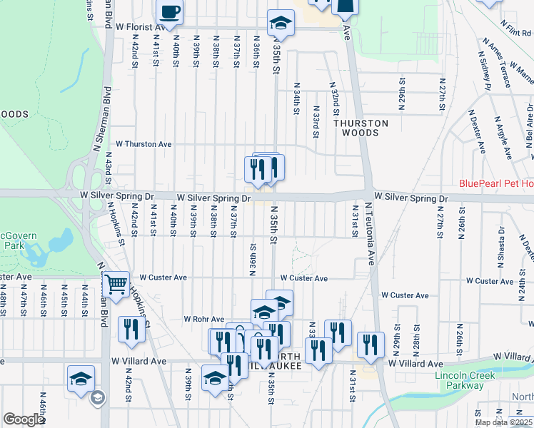 map of restaurants, bars, coffee shops, grocery stores, and more near in Milwaukee