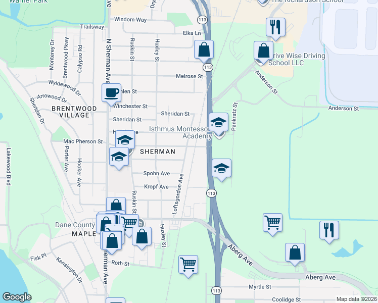 map of restaurants, bars, coffee shops, grocery stores, and more near 1805 Loftsgordon Avenue in Madison