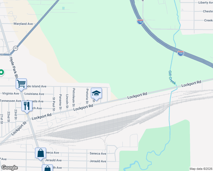 map of restaurants, bars, coffee shops, grocery stores, and more near 3813 Rhode Island Avenue in Niagara Falls