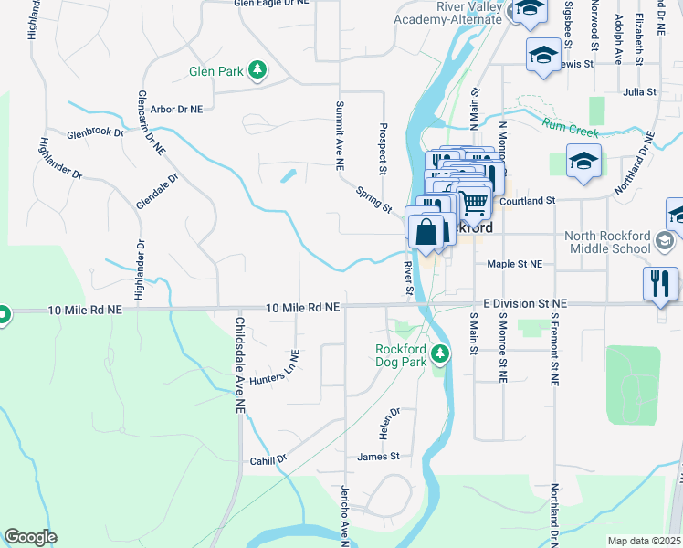 map of restaurants, bars, coffee shops, grocery stores, and more near 95 West Division Street Northeast in Sparta