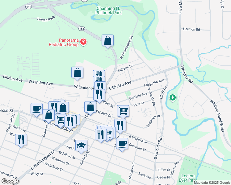 map of restaurants, bars, coffee shops, grocery stores, and more near in East Rochester