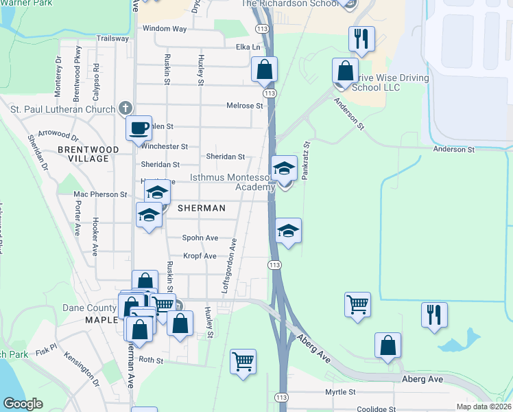 map of restaurants, bars, coffee shops, grocery stores, and more near 1805 Loftsgordon Avenue in Madison