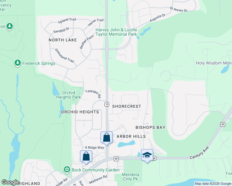 map of restaurants, bars, coffee shops, grocery stores, and more near 6197 Briggs Road in Waunakee