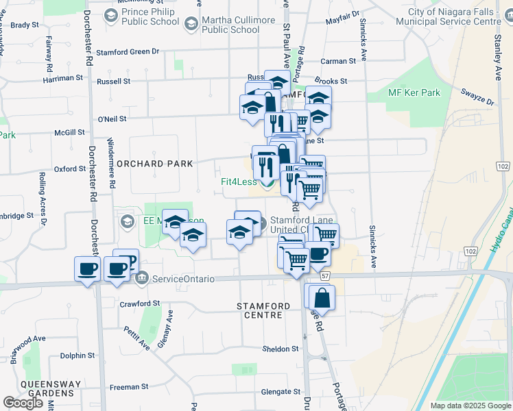 map of restaurants, bars, coffee shops, grocery stores, and more near in Niagara Falls