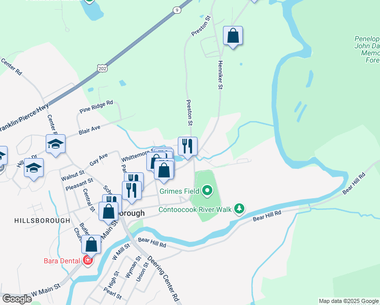 map of restaurants, bars, coffee shops, grocery stores, and more near 66 Preston Street in Hillsboro