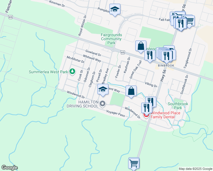 map of restaurants, bars, coffee shops, grocery stores, and more near 208 Magnificent Way in Hamilton