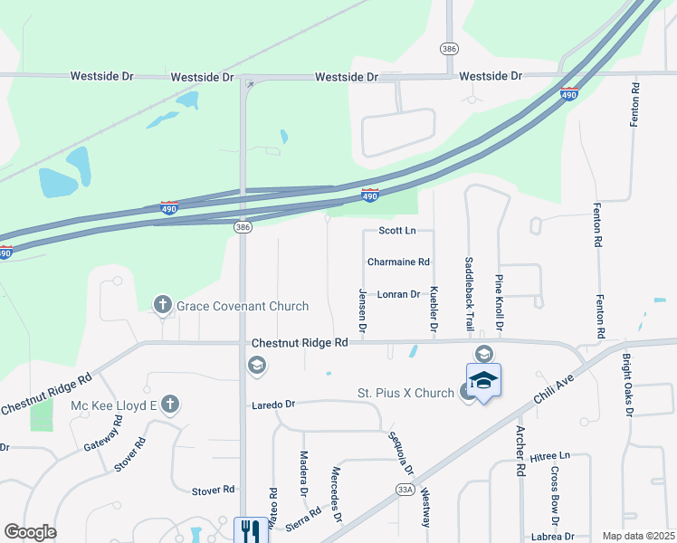 map of restaurants, bars, coffee shops, grocery stores, and more near 30 Jensen Drive in Rochester
