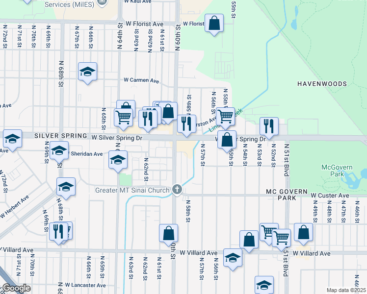 map of restaurants, bars, coffee shops, grocery stores, and more near in Milwaukee