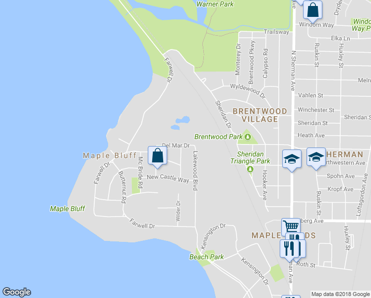 map of restaurants, bars, coffee shops, grocery stores, and more near 205 Del Mar Drive in Madison