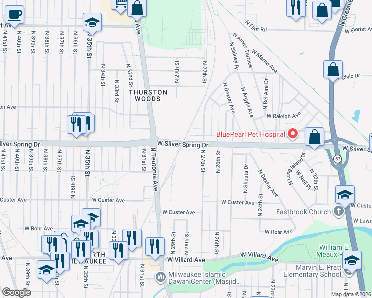 map of restaurants, bars, coffee shops, grocery stores, and more near in River Hills