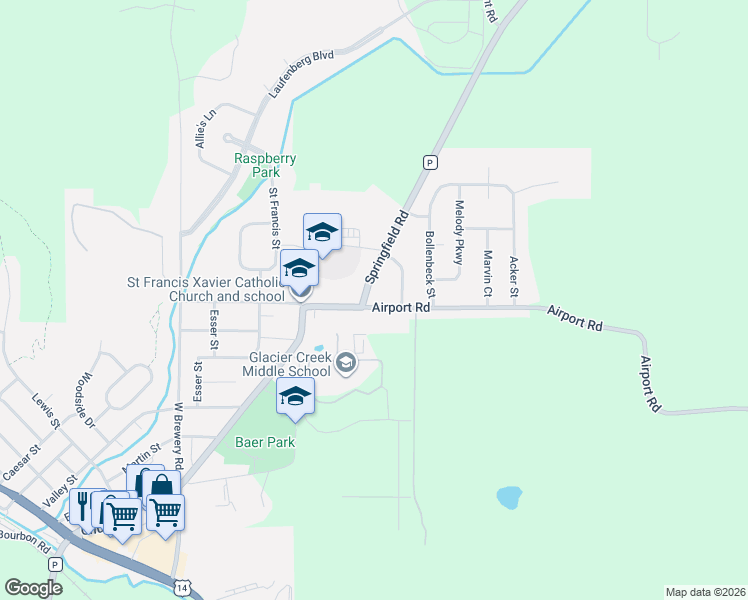 map of restaurants, bars, coffee shops, grocery stores, and more near 3004 Springfield Road in Cross Plains