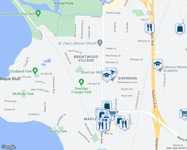 map of restaurants, bars, coffee shops, grocery stores, and more near 1730 Fremont Avenue in Madison