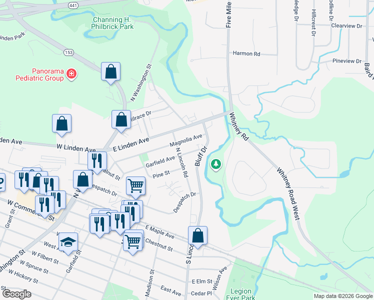 map of restaurants, bars, coffee shops, grocery stores, and more near 407 Garfield Avenue in East Rochester