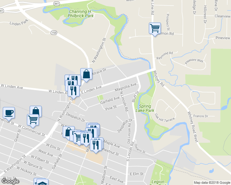 map of restaurants, bars, coffee shops, grocery stores, and more near 332 Magnolia Avenue in East Rochester