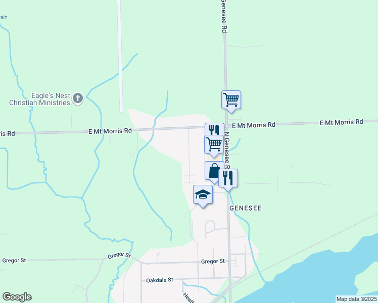 map of restaurants, bars, coffee shops, grocery stores, and more near Roger Thomas Drive in Mount Morris