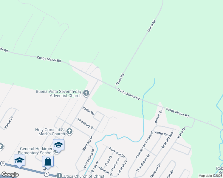 map of restaurants, bars, coffee shops, grocery stores, and more near 10830 Cosby Manor Road in Utica