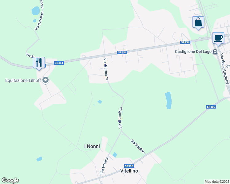 map of restaurants, bars, coffee shops, grocery stores, and more near 60 Via di Lisciano in Provincia di Perugia
