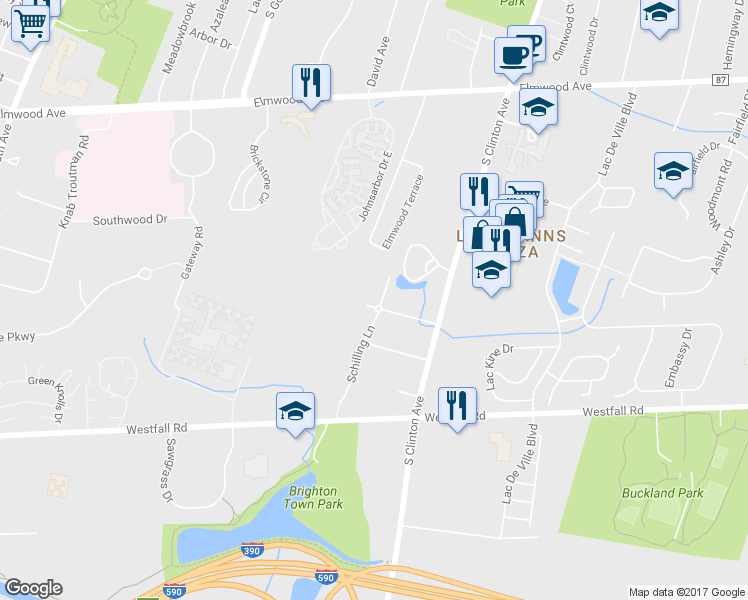 map of restaurants, bars, coffee shops, grocery stores, and more near 15 Schilling Lane in Rochester
