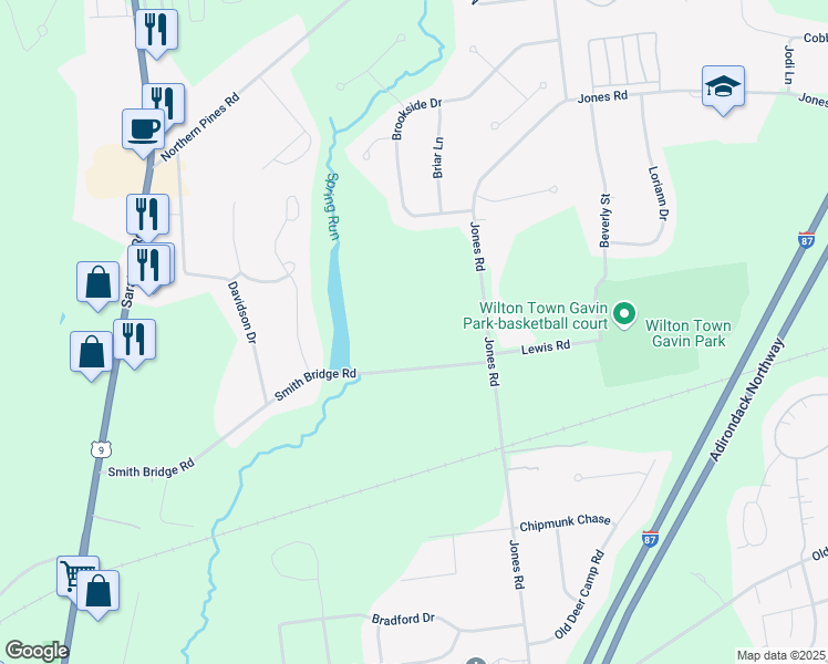 map of restaurants, bars, coffee shops, grocery stores, and more near 72 Smith Bridge Road in Saratoga Springs