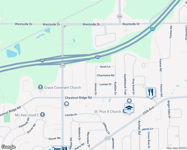 map of restaurants, bars, coffee shops, grocery stores, and more near 30 Jensen Drive in Rochester