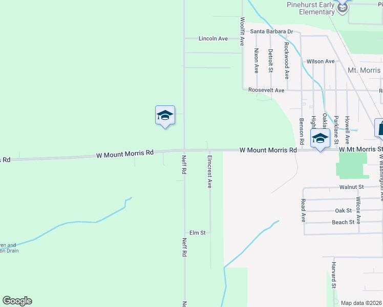 map of restaurants, bars, coffee shops, grocery stores, and more near 1511 West Mount Morris Road in Mount Morris