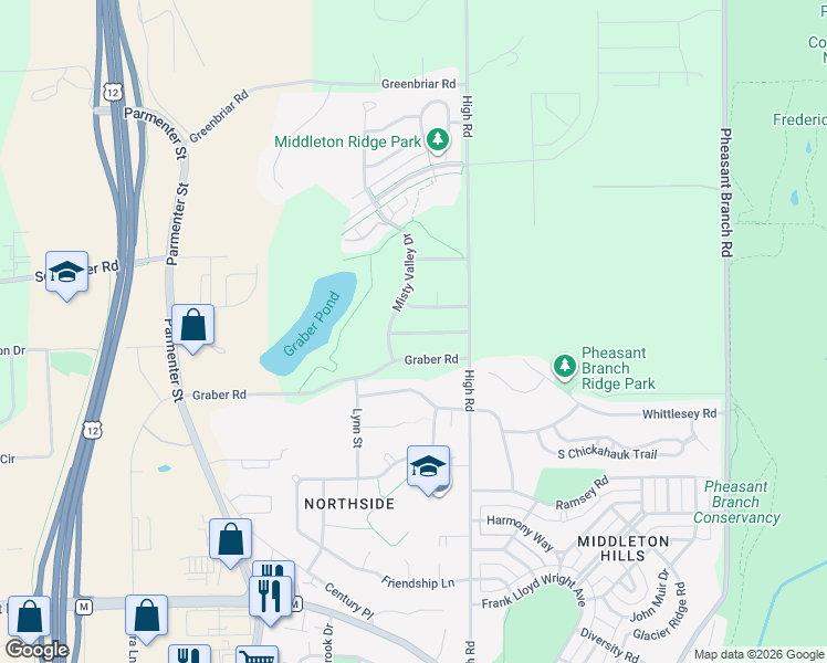 map of restaurants, bars, coffee shops, grocery stores, and more near 4819 High Road in Middleton