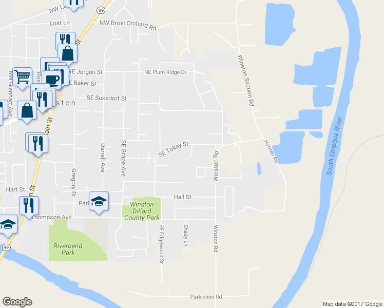 map of restaurants, bars, coffee shops, grocery stores, and more near 700 Southeast Tokay Street in Winston