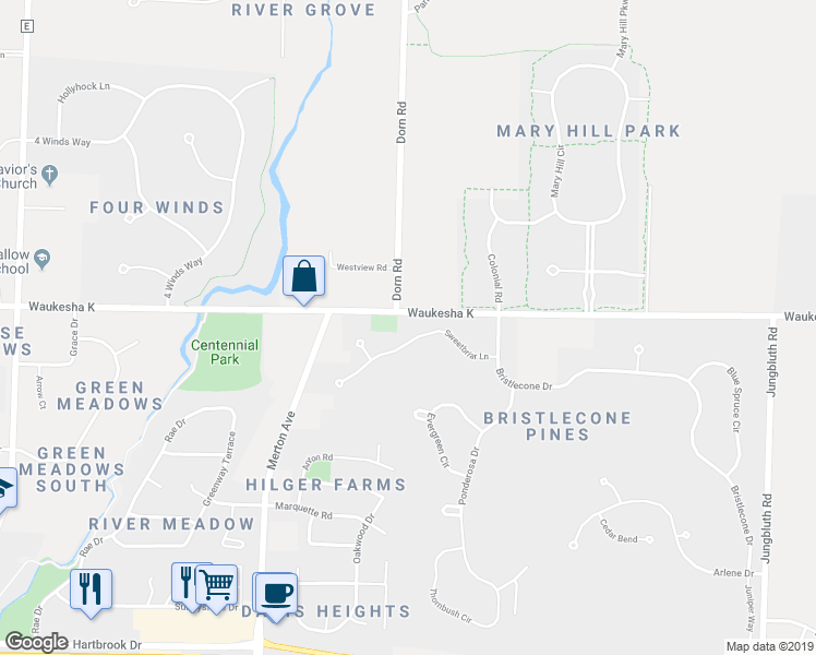 map of restaurants, bars, coffee shops, grocery stores, and more near 1210 Sweetbriar Lane in Hartland