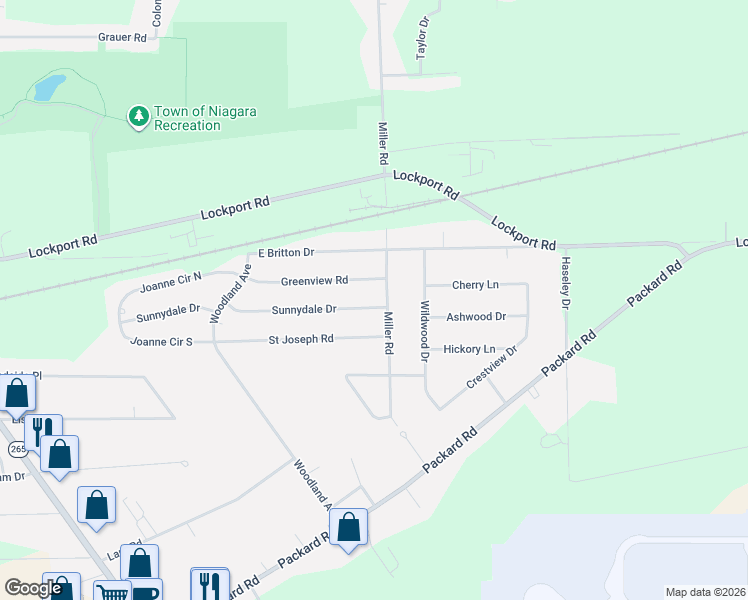 map of restaurants, bars, coffee shops, grocery stores, and more near 7714 Sunnydale Dr in Niagara Falls