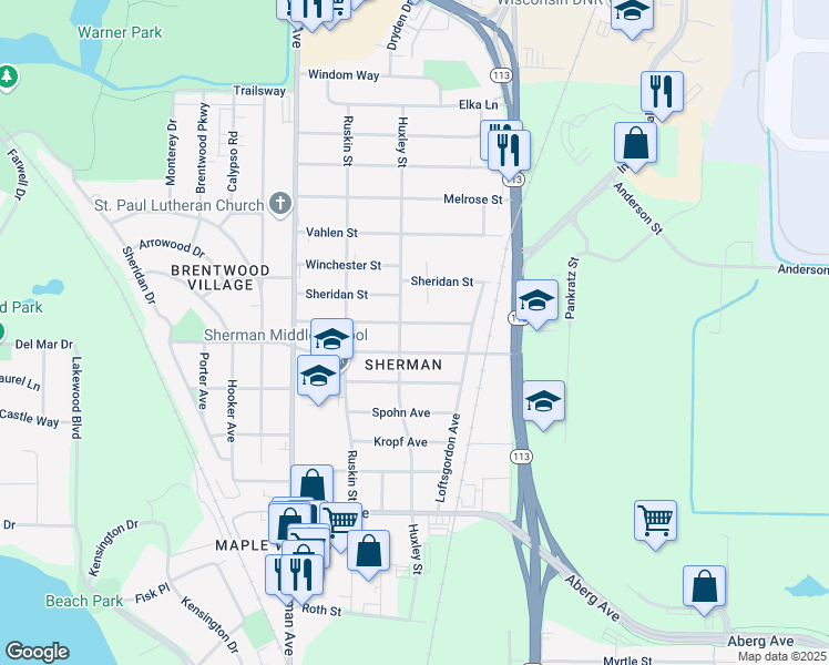 map of restaurants, bars, coffee shops, grocery stores, and more near in Madison