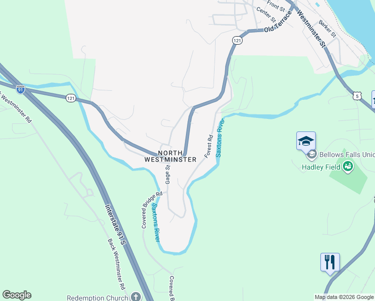map of restaurants, bars, coffee shops, grocery stores, and more near 539 Vermont 121 in Westminster