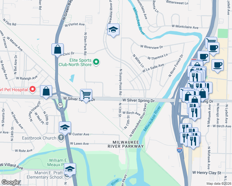 map of restaurants, bars, coffee shops, grocery stores, and more near 1300 West Silver Spring Drive in Glendale